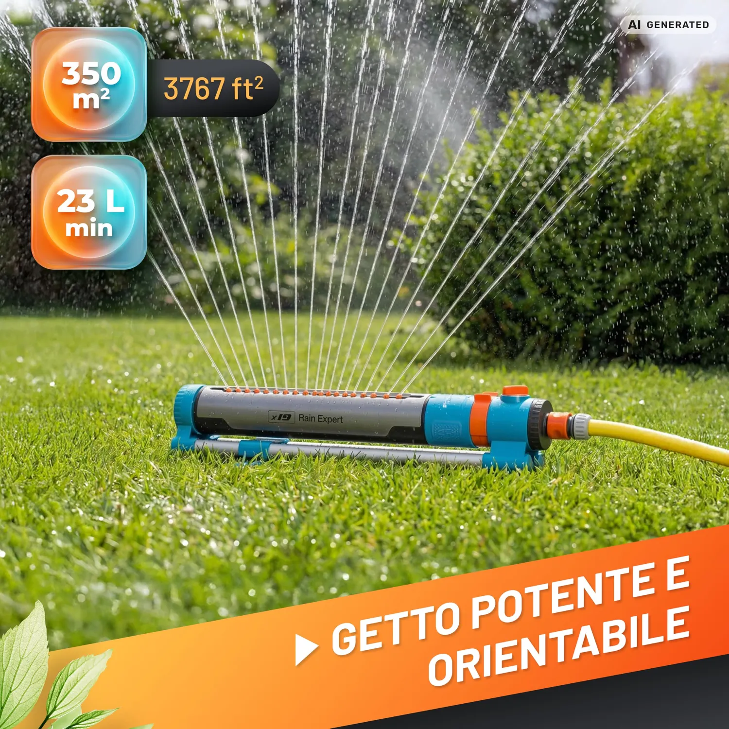Grüntek Irrigatore oscillante 2 in 1 metallo 350mq pioggia-nebbia