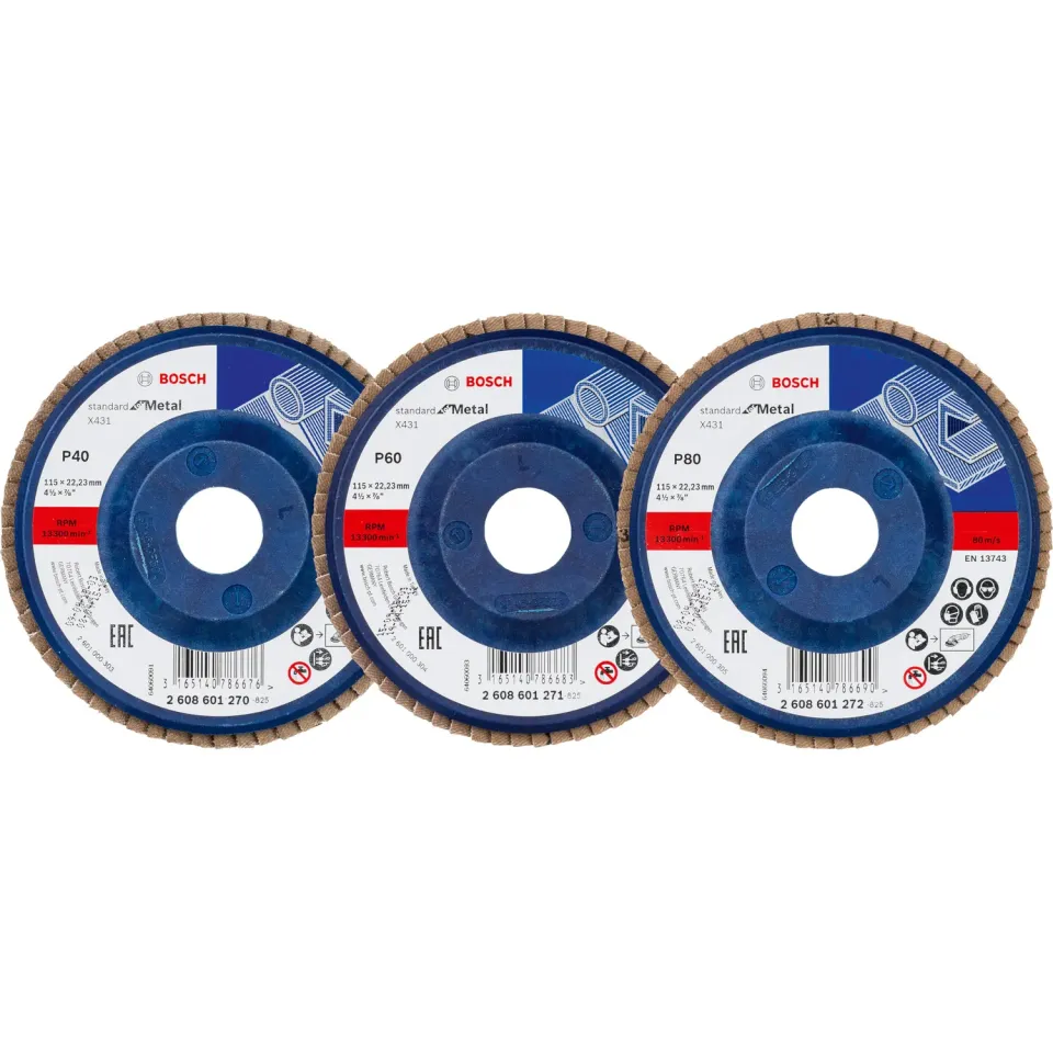 Bosch X431 dischi lamellari 115 mm P40-P80 3 pezzi metallo
