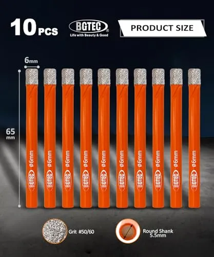 BGTEC Punte Diamantate 6 mm 10 Pezzi per Gres Porcellanato