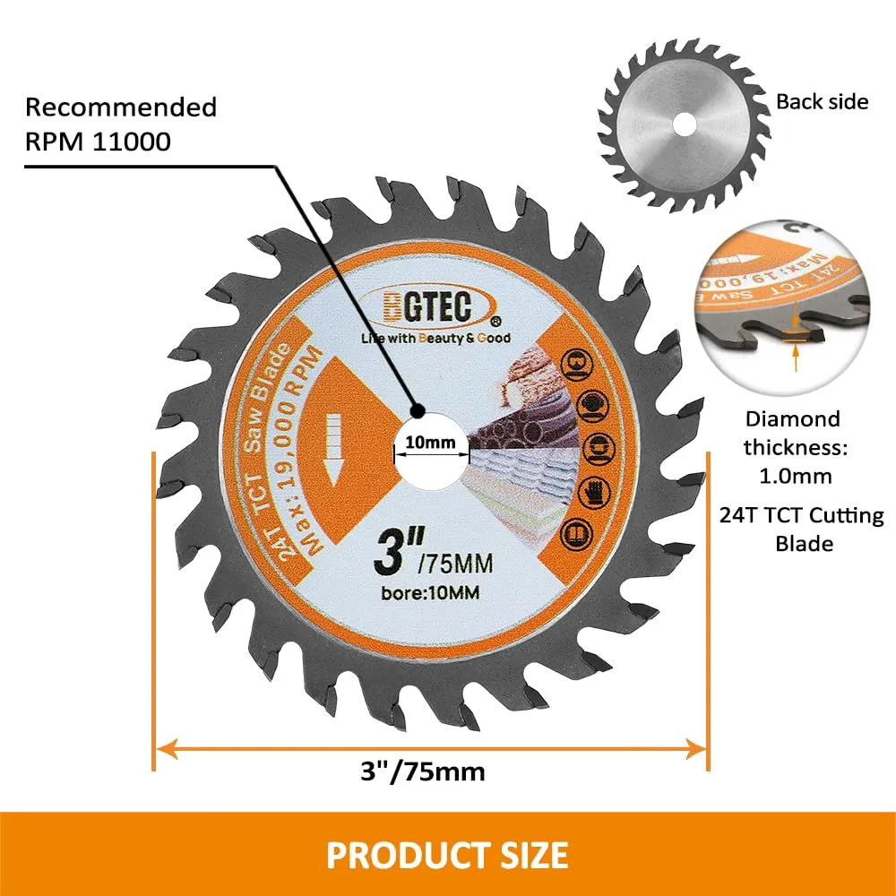 BGTEC TCT Lama Sega Circolare 75mm 3 Pezzi per Legno