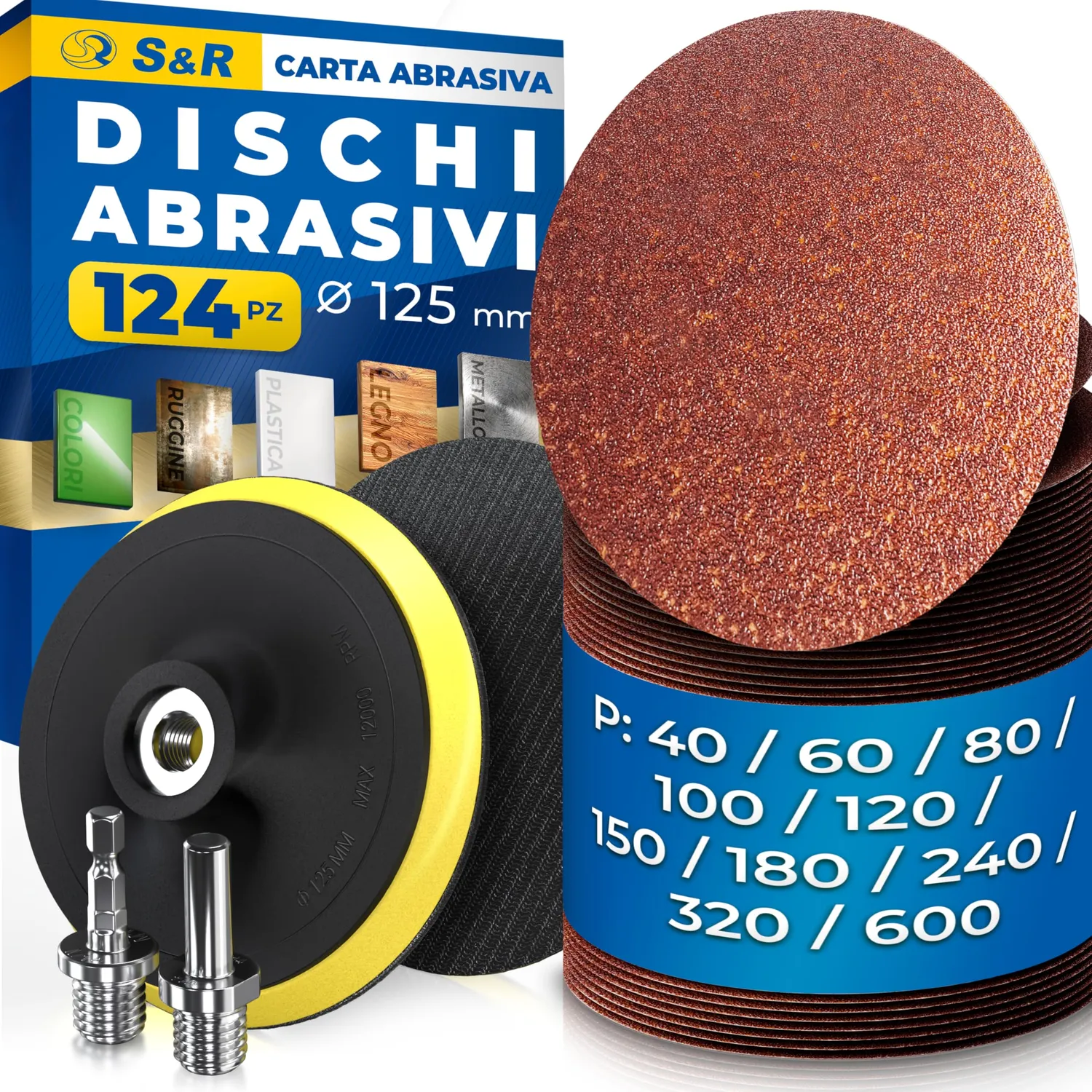 S&R 60 Dischi Abrasivi 125 mm P40-P240 per Orbitale