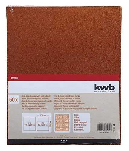 KWB 800-960 carta vetrata Flint 50 fogli 23x28 cm legno