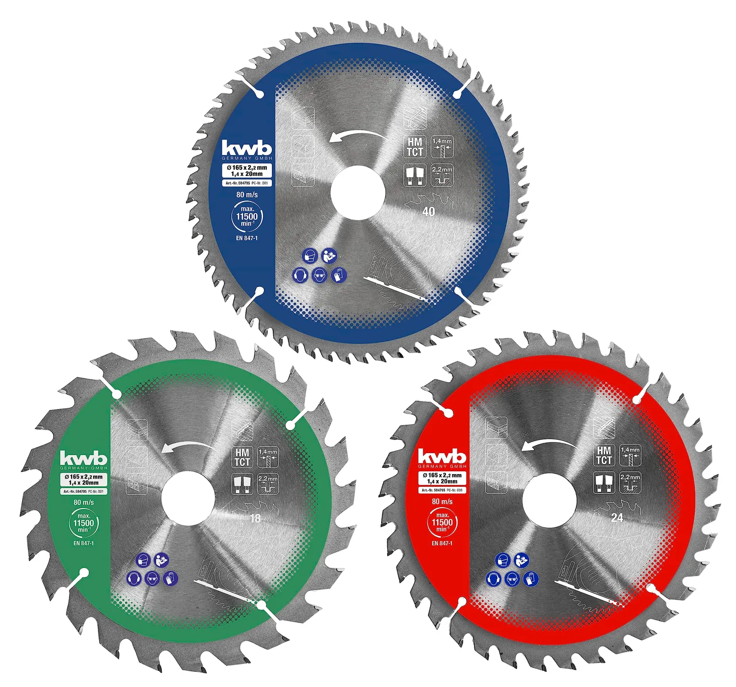 KWB set 3 lame circolari 190x30/20/16mm legno fine-grosso