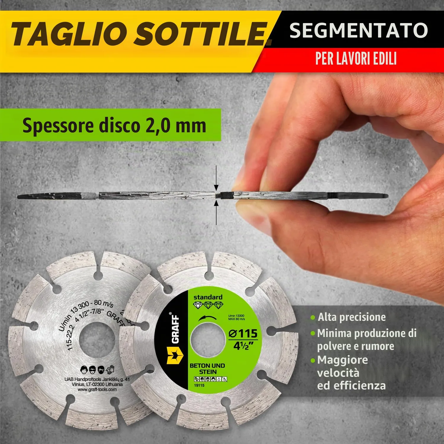 Graff Disco diamantato segmentato 115 mm per cemento pietra
