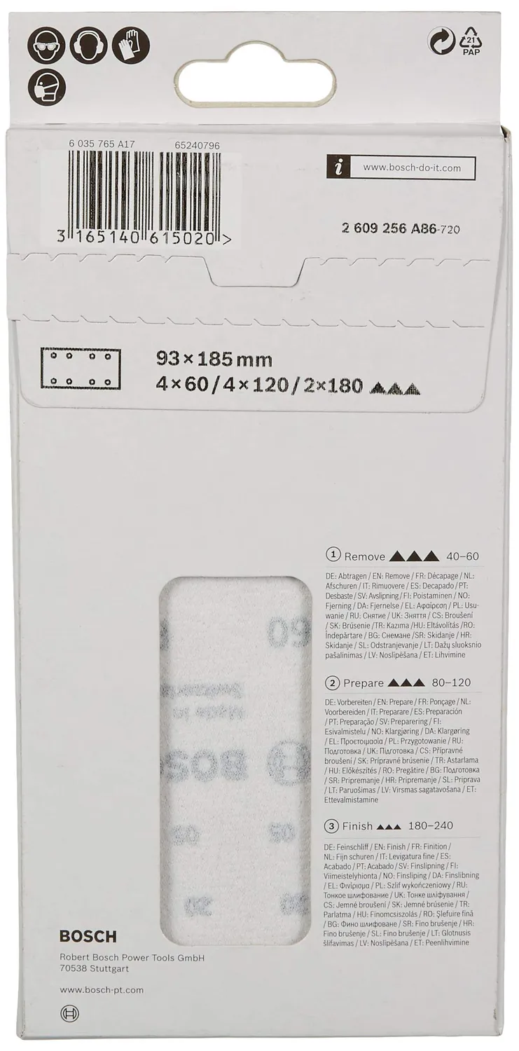 Bosch Expert Fogli Abrasivi 93x185 mm Grana 60/120/180 10 Pezzi