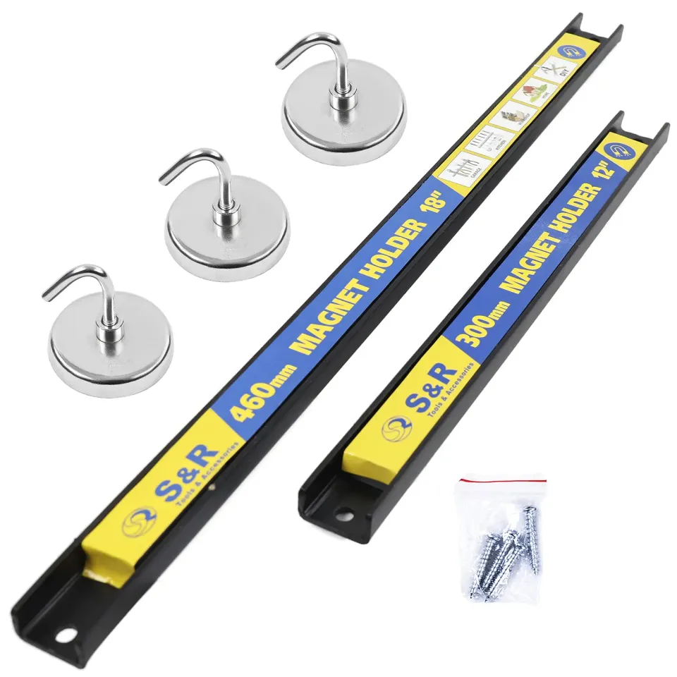 S&R barra magnetica portautensili 30+46 cm kit 2 pezzi con ganci