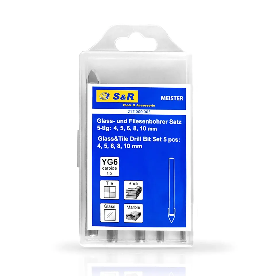 S&R Set 5 Punte Vetro Piastrelle 4-10 mm Ceramica