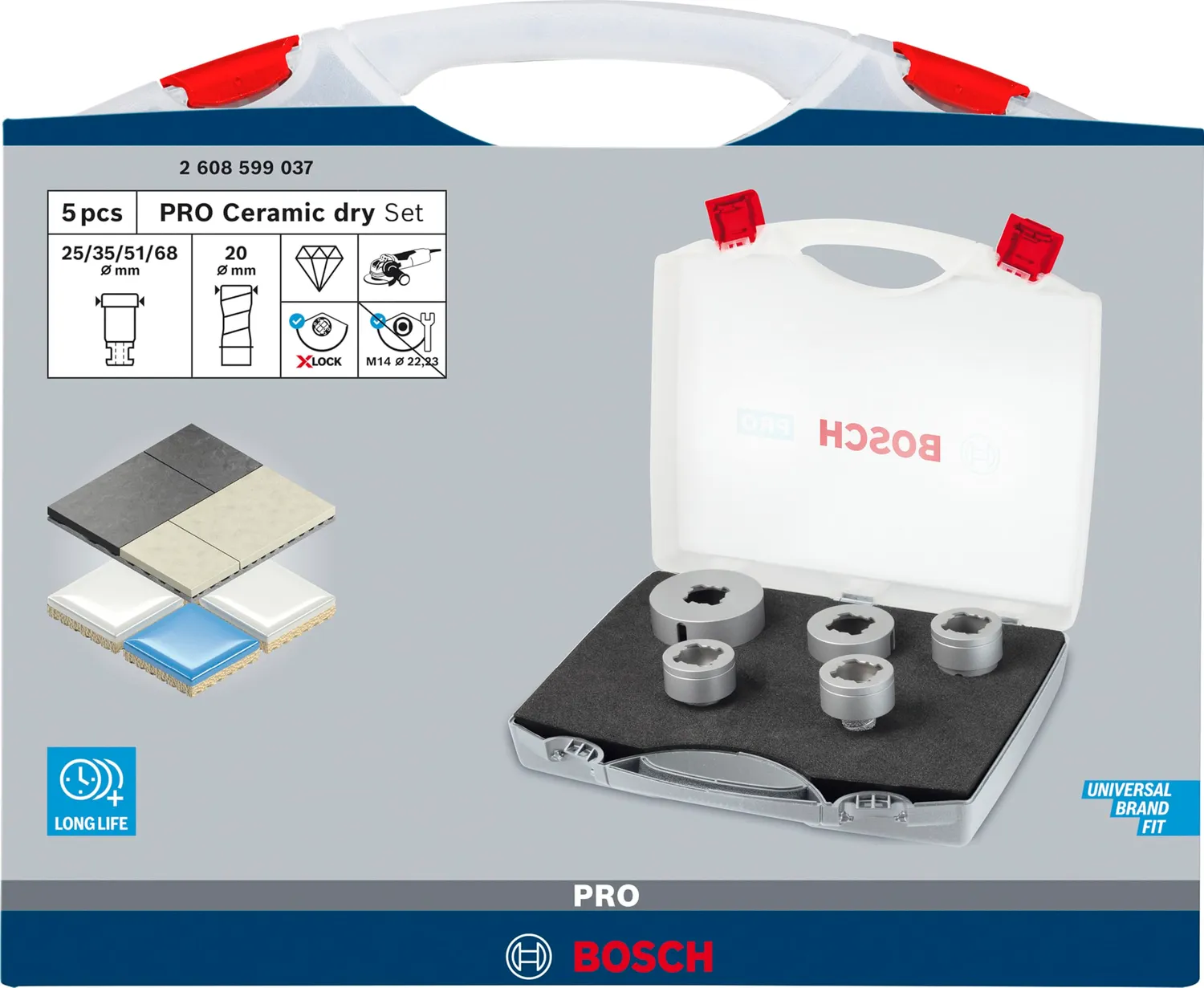 Bosch PRO Ceramic Dry corone diamantate X-Lock 5 pz gres