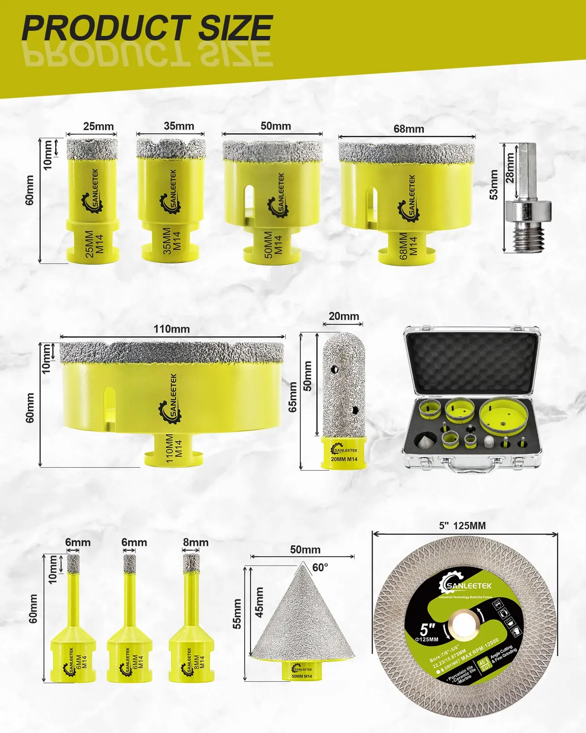 Sanleetek kit punte diamantate 12pz KIT8 per gres 6-110mm