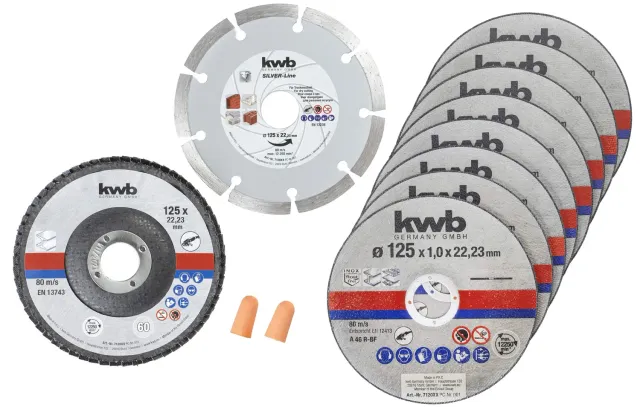 KWB set 10 dischi taglio 125 mm metallo pietra mola