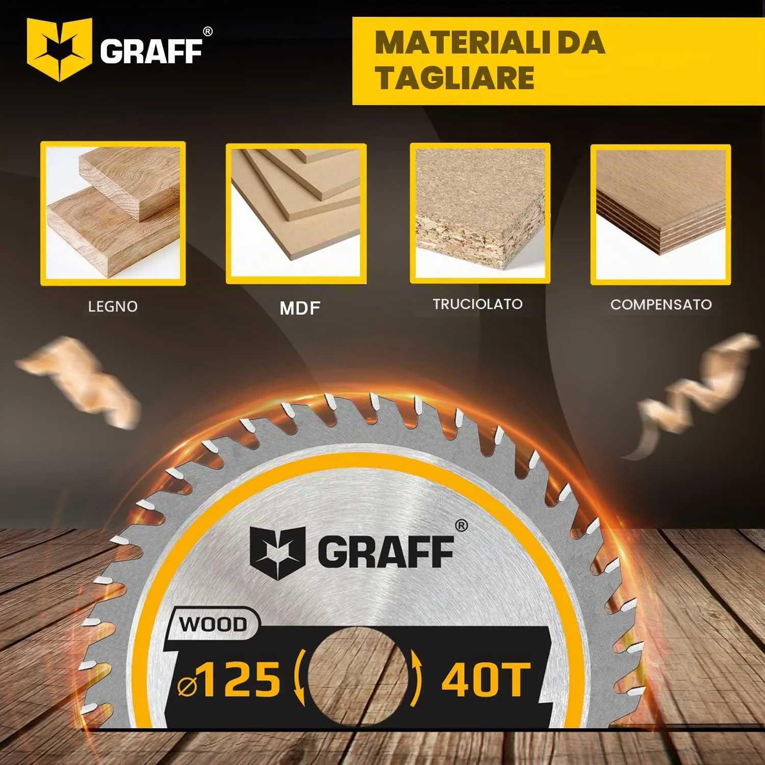 Graff lama circolare legno 125mm 40 denti foro 22,23mm smerigliatrice