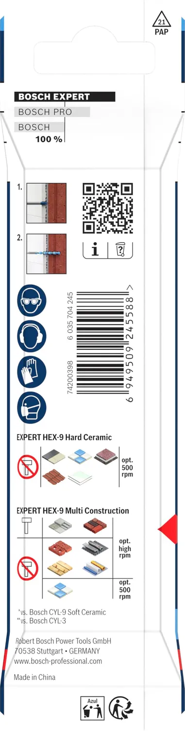 Bosch Expert HEX-9 punte trapano 8 mm 2 pz ceramica muro