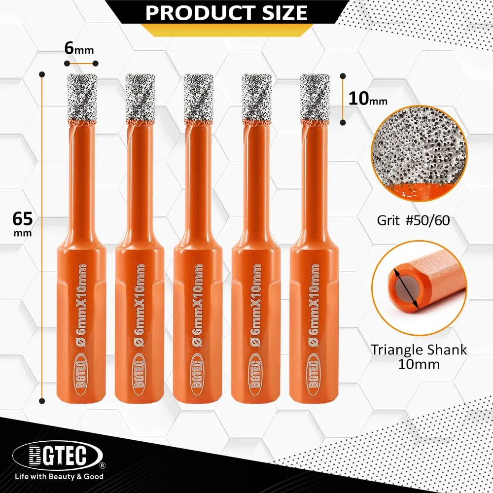BGTEC Dry punta diamantata 6 mm 5 pz gres ceramica