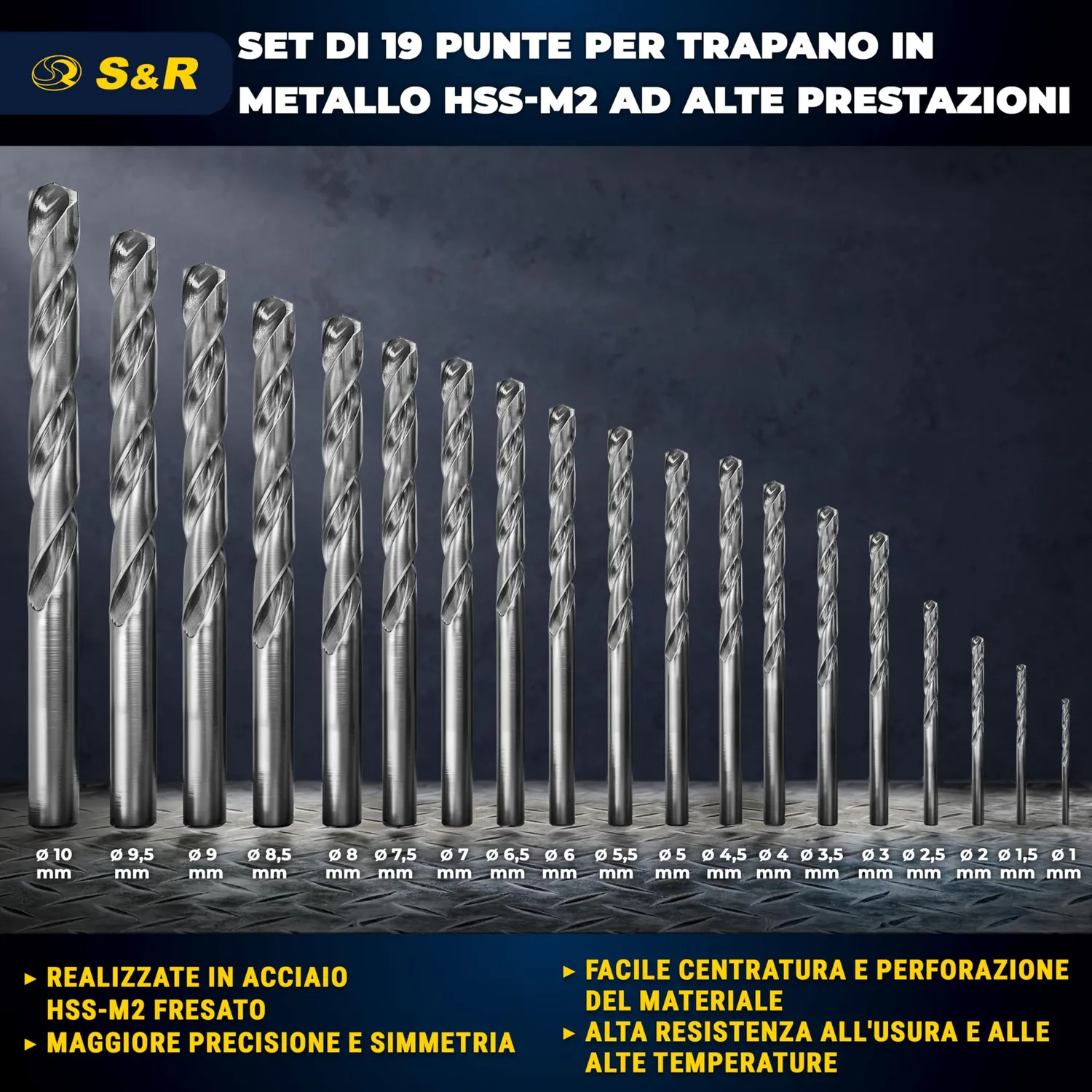 S&R set 19 punte metallo HSS 1-10 mm cassetta