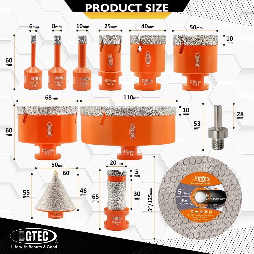 BGTEC Set 11pz Seghe a Tazza Diamantate M14