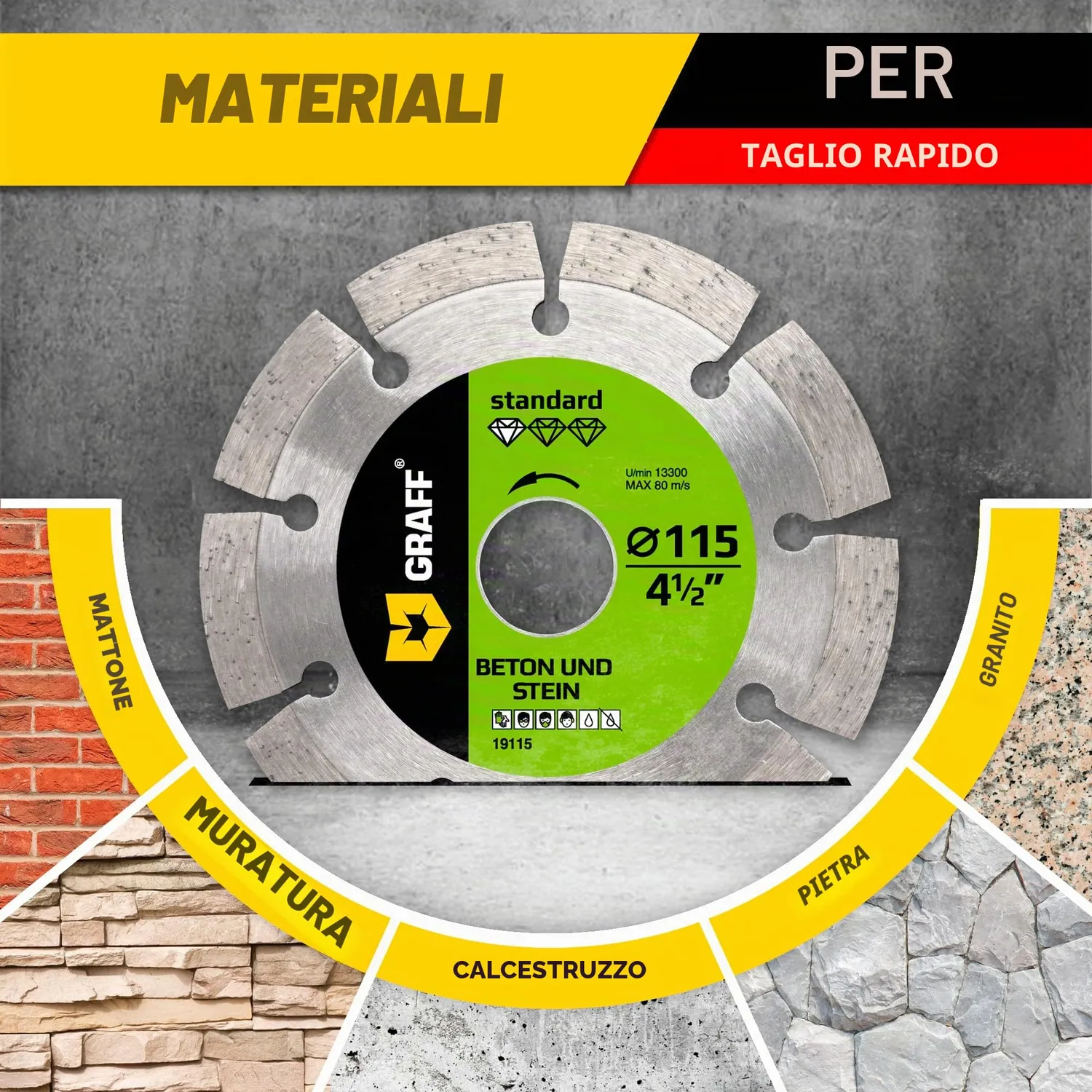 Graff Disco diamantato segmentato 115 mm per cemento pietra