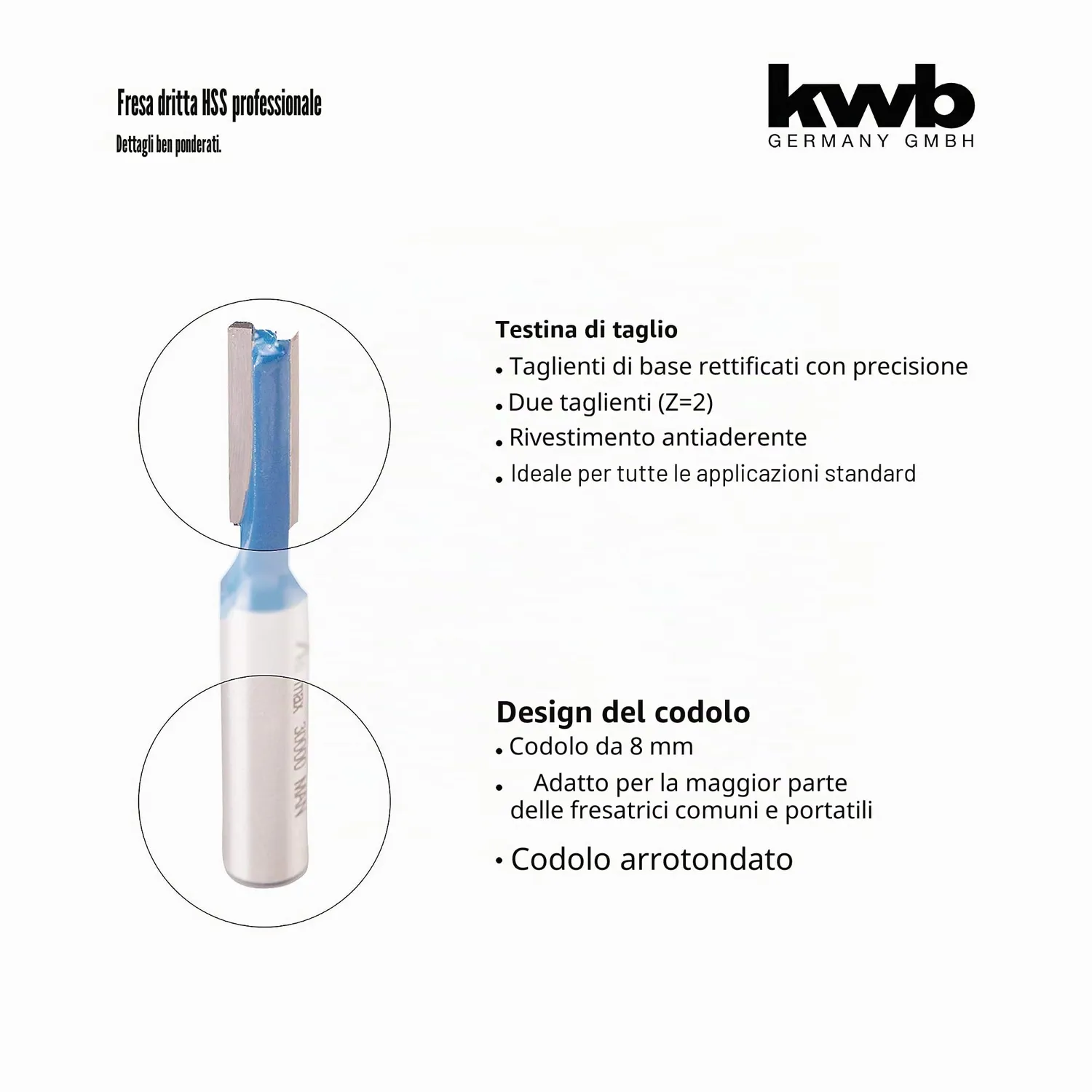 KWB Fresa a Scanalare HM 7543-20 Ø 18 mm gambo 8 mm