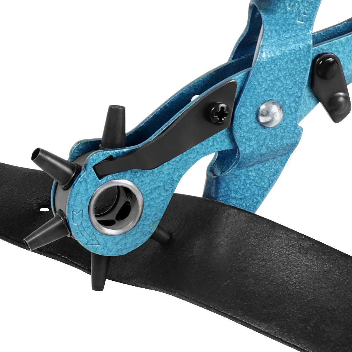 S&R pinza fustellatrice bucacinture pelle azzurra 6 misure