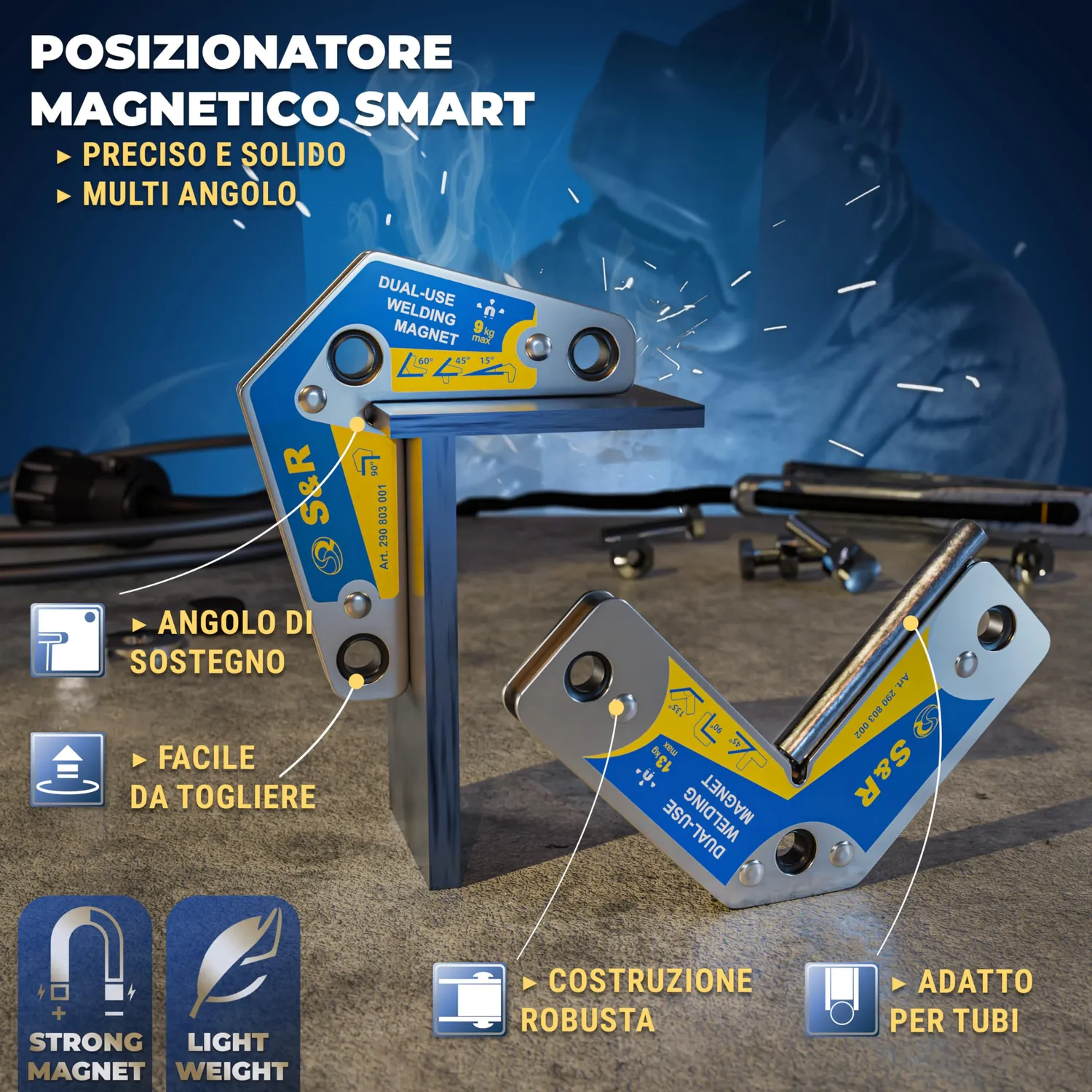 S&R set 2 squadrette magnetiche saldatura 9-13 kg multiangolo