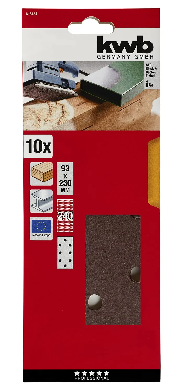 KWB strisce abrasive 93x230 forate 40 grana 10 pezzi