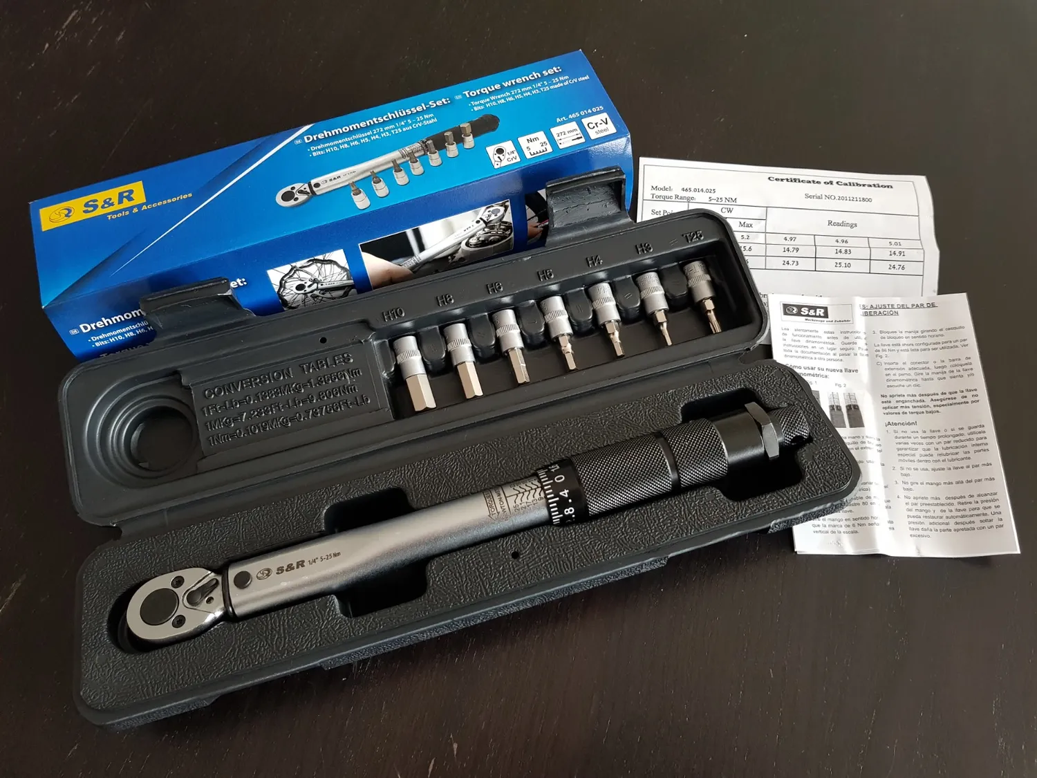 S&R Chiave dinamometrica 1/4 5-25Nm bici 7 inserti