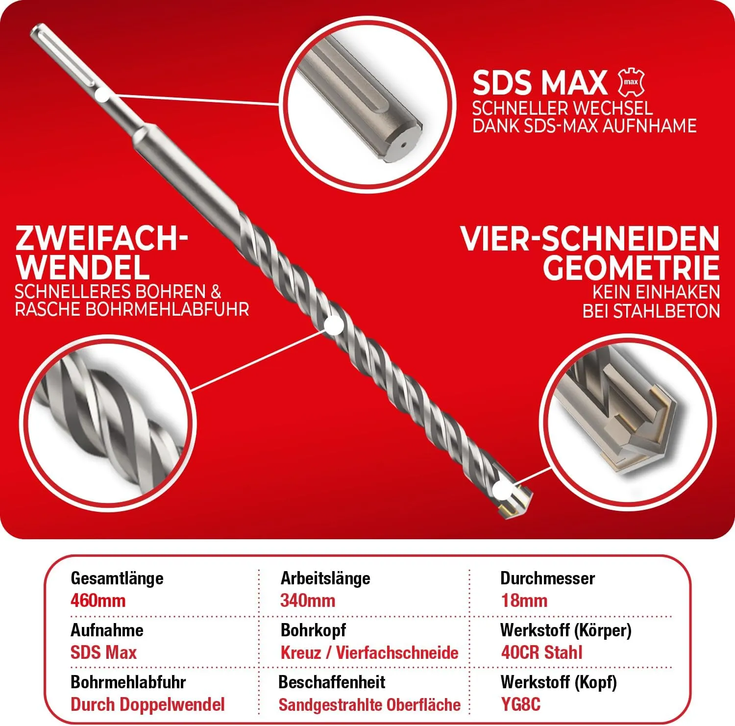 Schwabenbach prolunga SDS-Max 600 mm acciaio per calcestruzzo