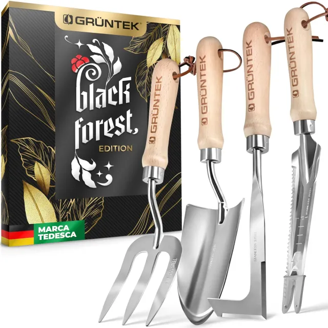 Grüntek Black Forest set attrezzi giardino 4pz inox