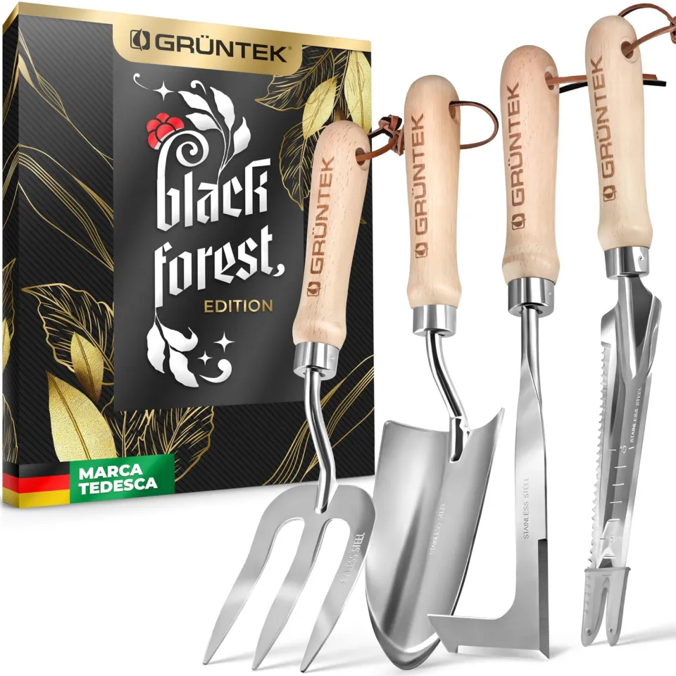 Grüntek Black Forest set attrezzi giardino 4pz inox