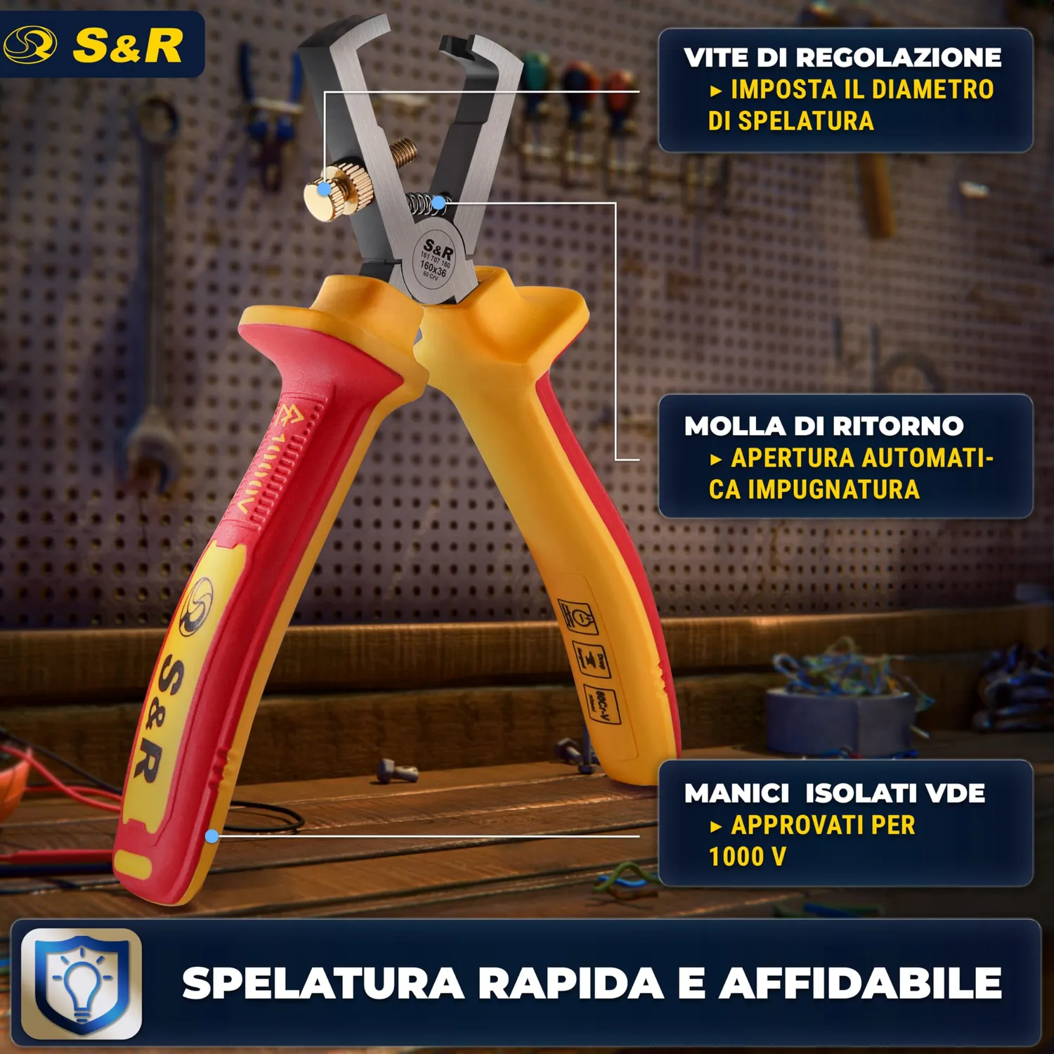S&R Pinza Spelacavi Elettricista 160 mm 1000V VDE Isolata