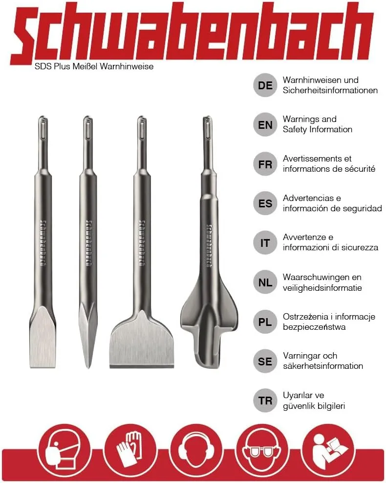 Schwabenbach Set Scalpelli SDS Plus 250 mm 3 pezzi piastrelle