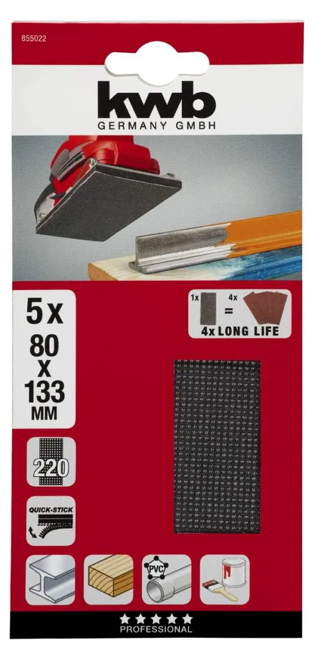 KWB carta abrasiva rete 80x133 mm K220 5 pz