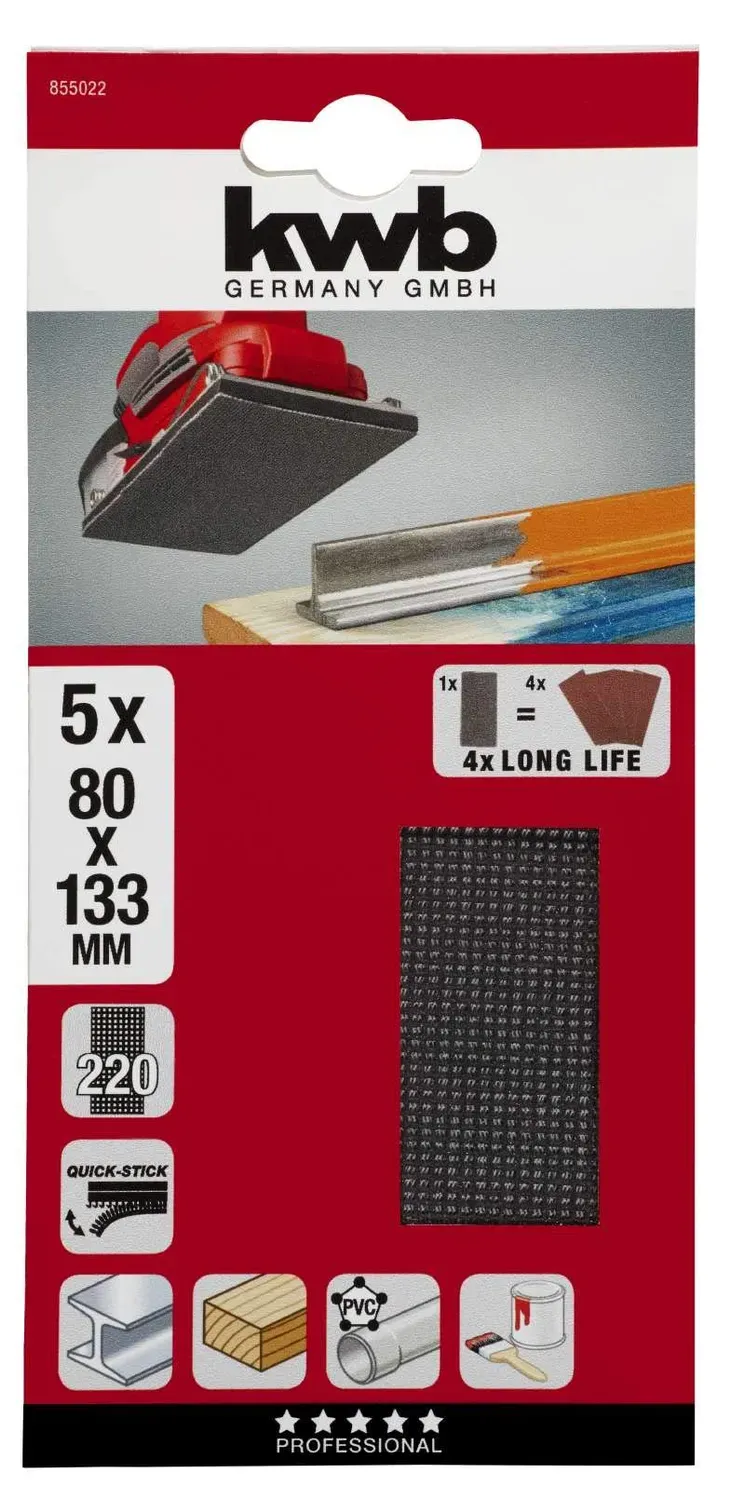 KWB carta abrasiva rete 80x133 mm K220 5 pz