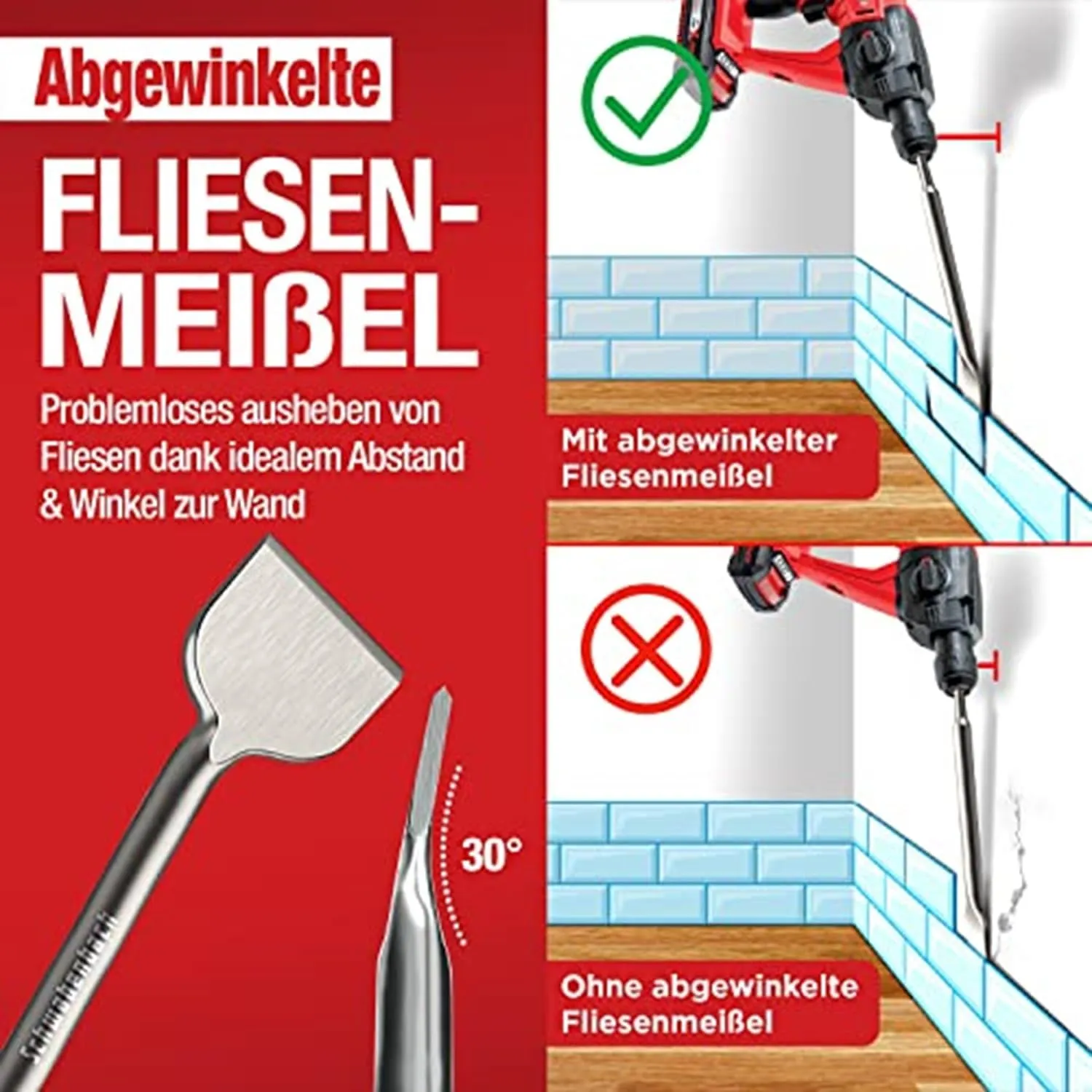 Schwabenbach SDS-Plus scalpello piastrelle 75x250 mm piegato