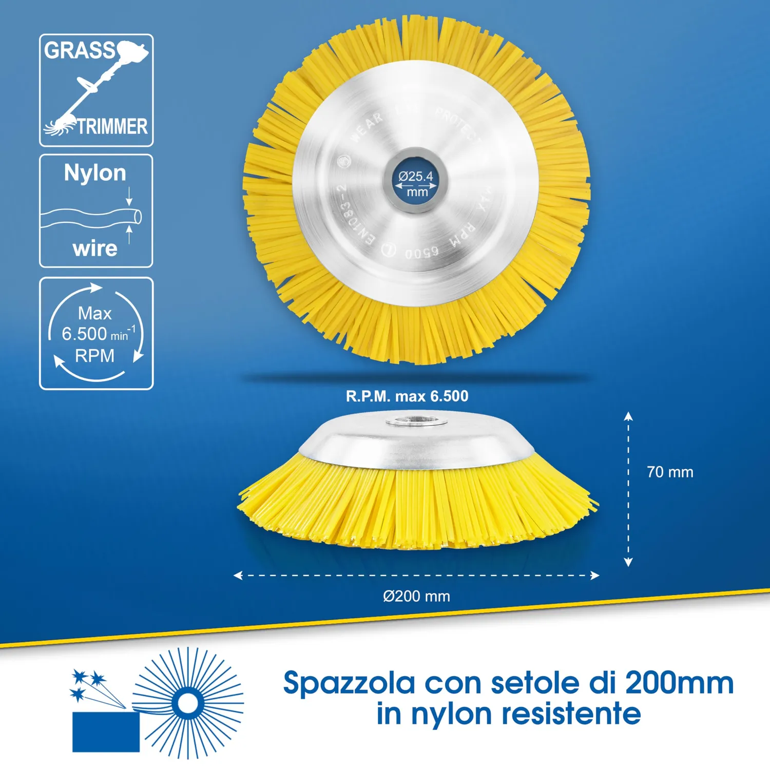 S&R spazzola decespugliatore nylon 200 mm gialla