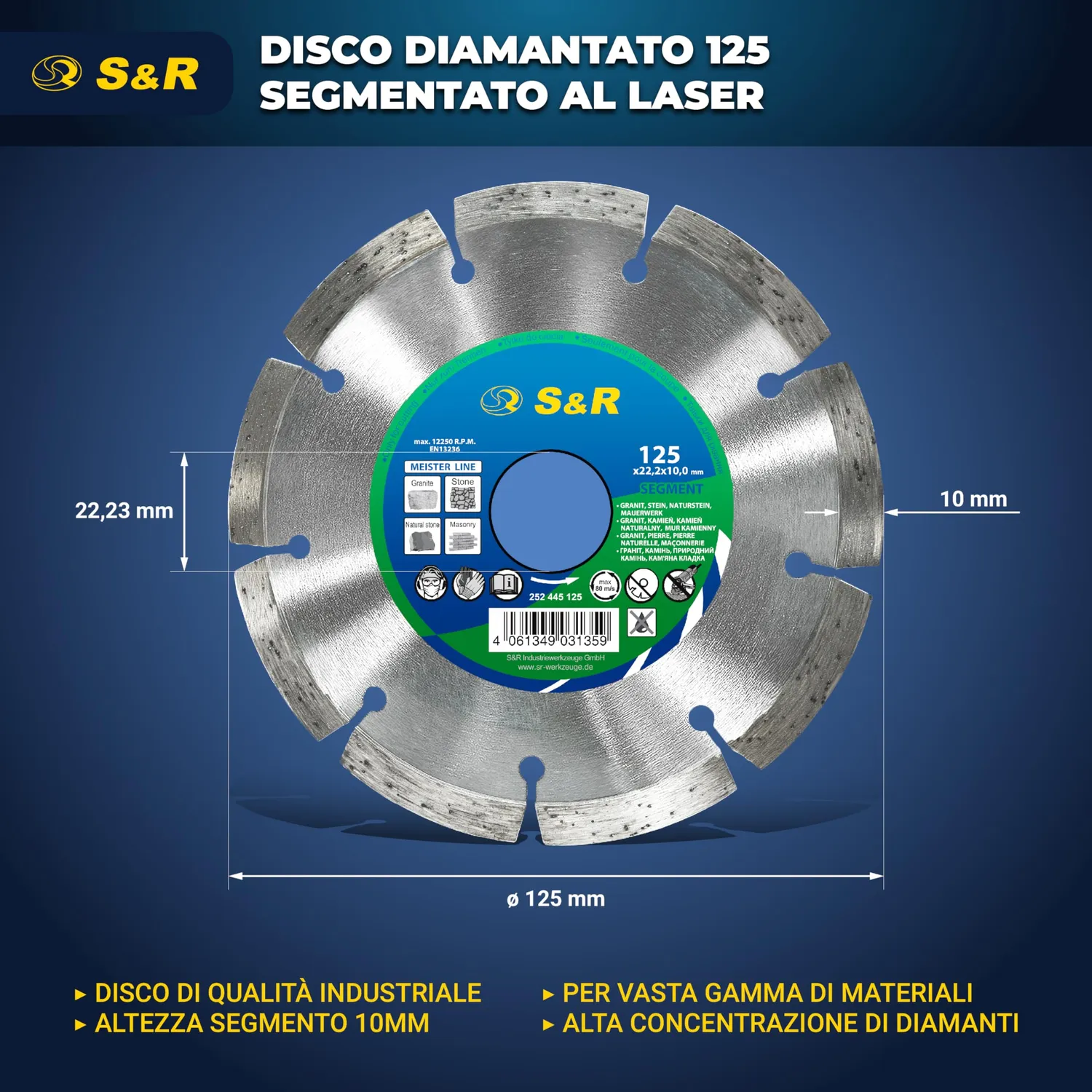 S&R disco diamantato 125 mm segmentato per cemento pietra