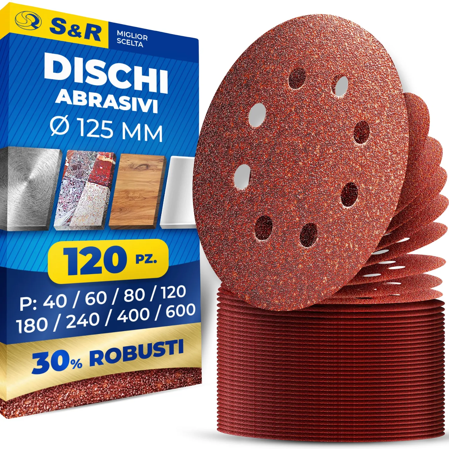S&R dischi abrasivi 125 mm set 60 pezzi grana 40-240