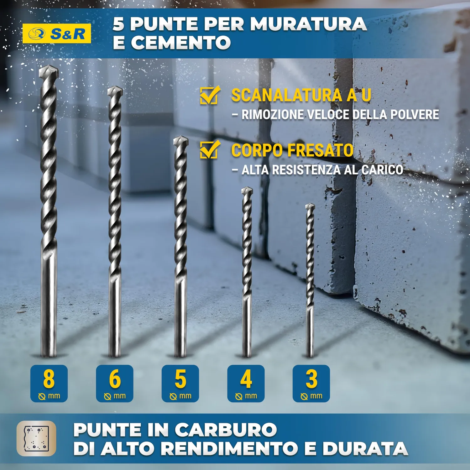 S&R Set 15 Punte Miste Muro Legno Metallo HSS
