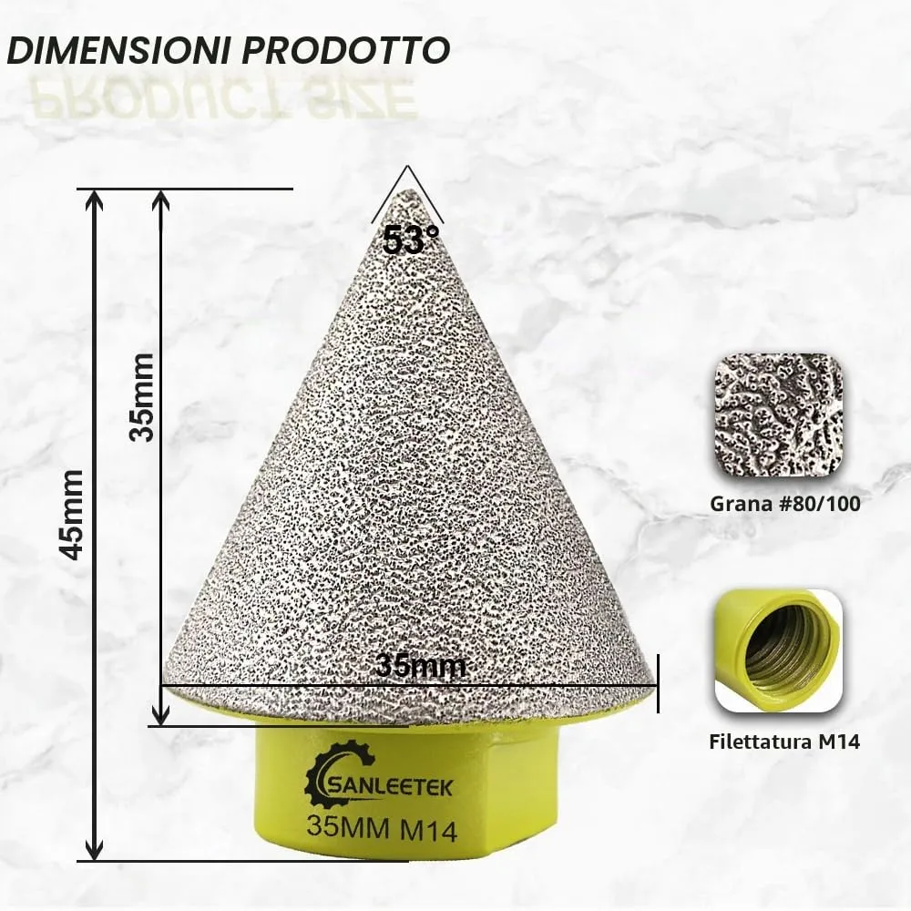 Sanleetek Punta Smusso Diamantata 35mm M14 Gres Marmo