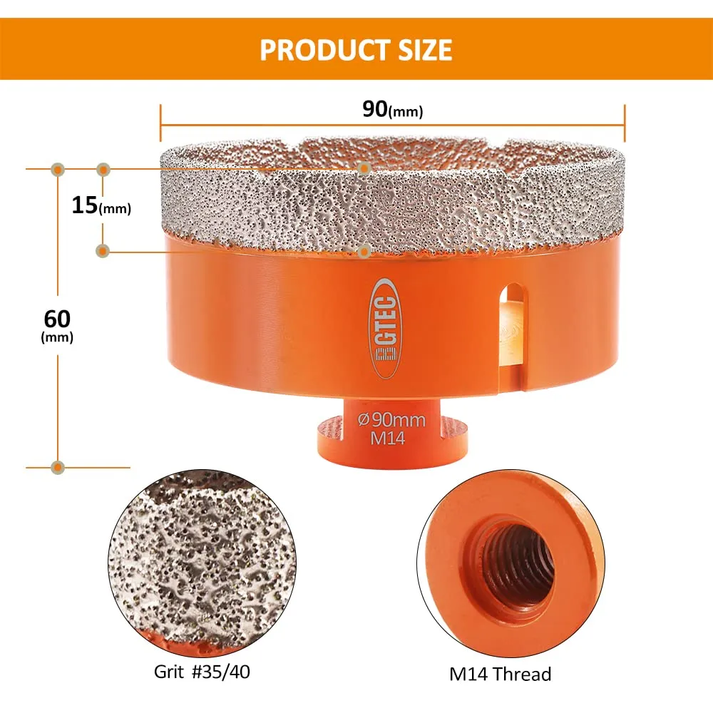 BGTEC Fresa Diamantata 90 mm M14 a Secco per Gres e Marmo