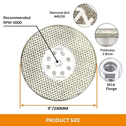 BGTEC disco diamantato 230 mm attacco M14 grana 40/50