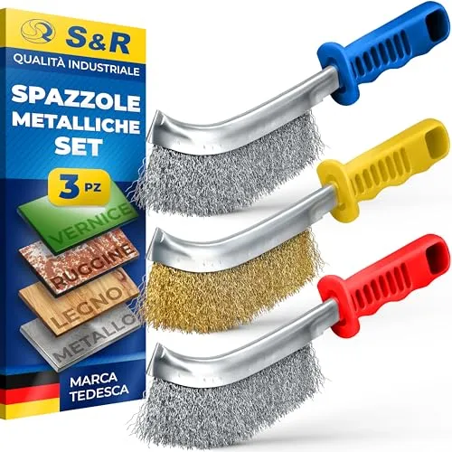 S&R Set 3 Spazzole Metalliche Inox Ottone 290 mm