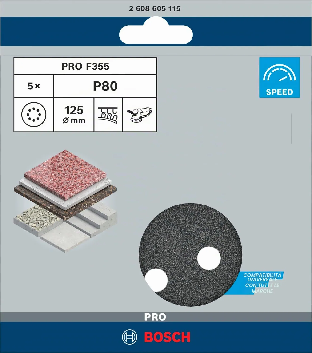 Bosch Expert PRO F355 disco levigatura grana 80 metallo 5pz