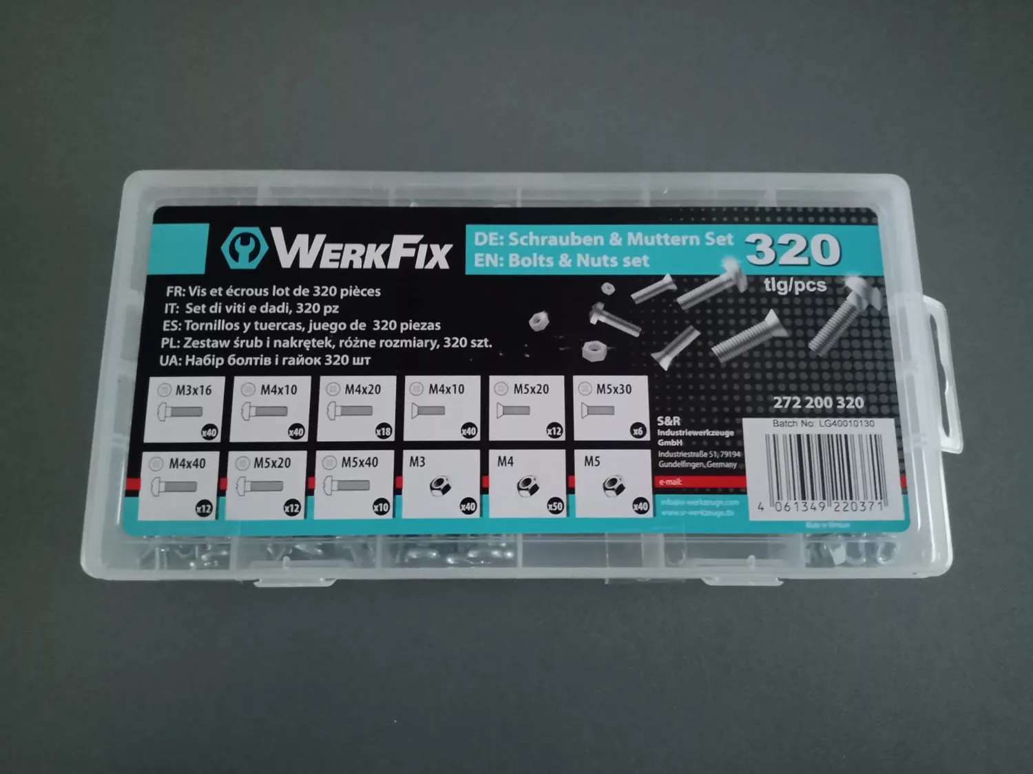 S&R WERKFIX kit viti e dadi 320 pezzi M3-M5