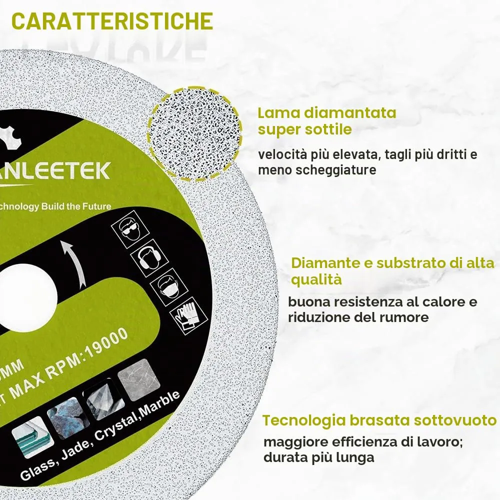 Sanleetek disco diamantato vetro 125 mm 3 pezzi sottile