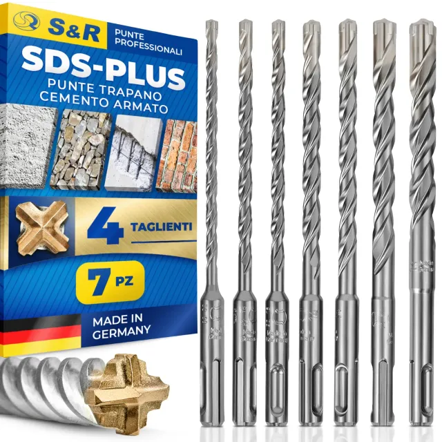 S&R Punte SDS Plus 4 Plus 7 pz 5-12 mm Cemento Armato