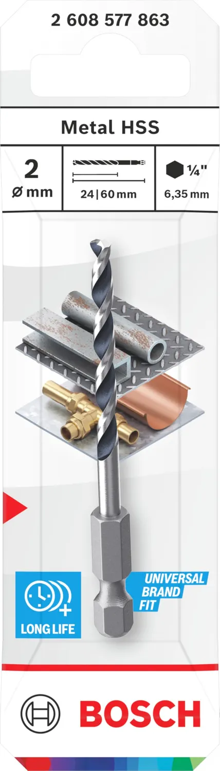 Bosch Expert punta HSS metallo 2 mm attacco esagonale 1/4"