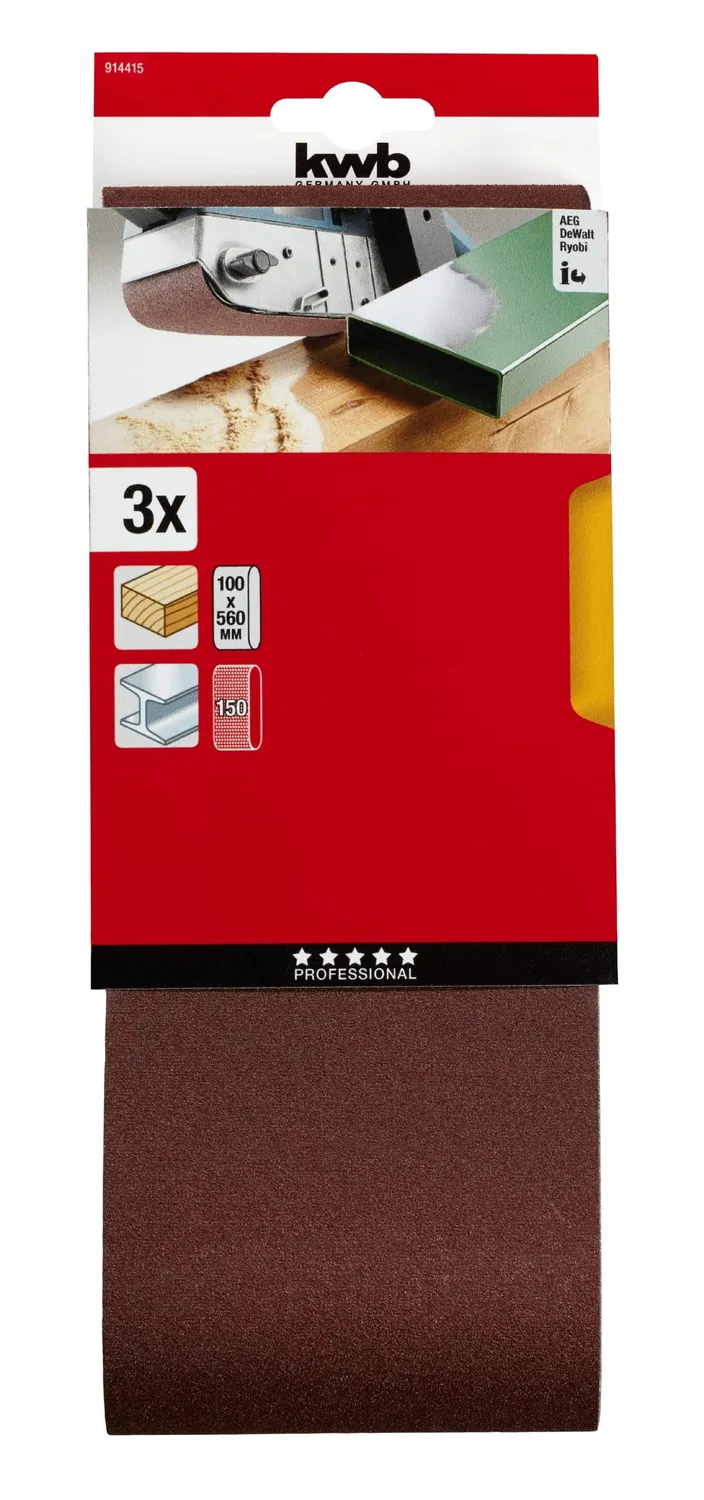 KWB 914415 nastro abrasivo 100x560 mm K150 3 pz metallo