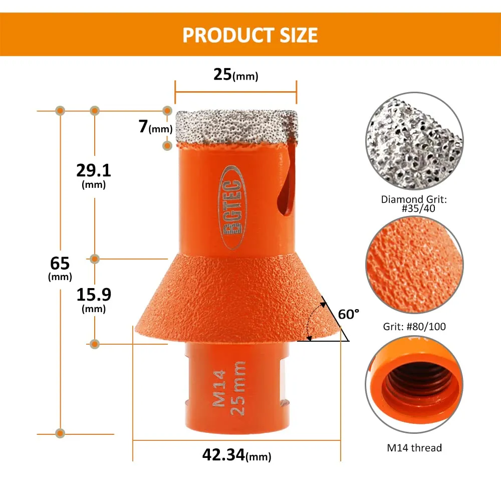 BGTEC punta diamantata M14 25 mm svasatore gres marmo