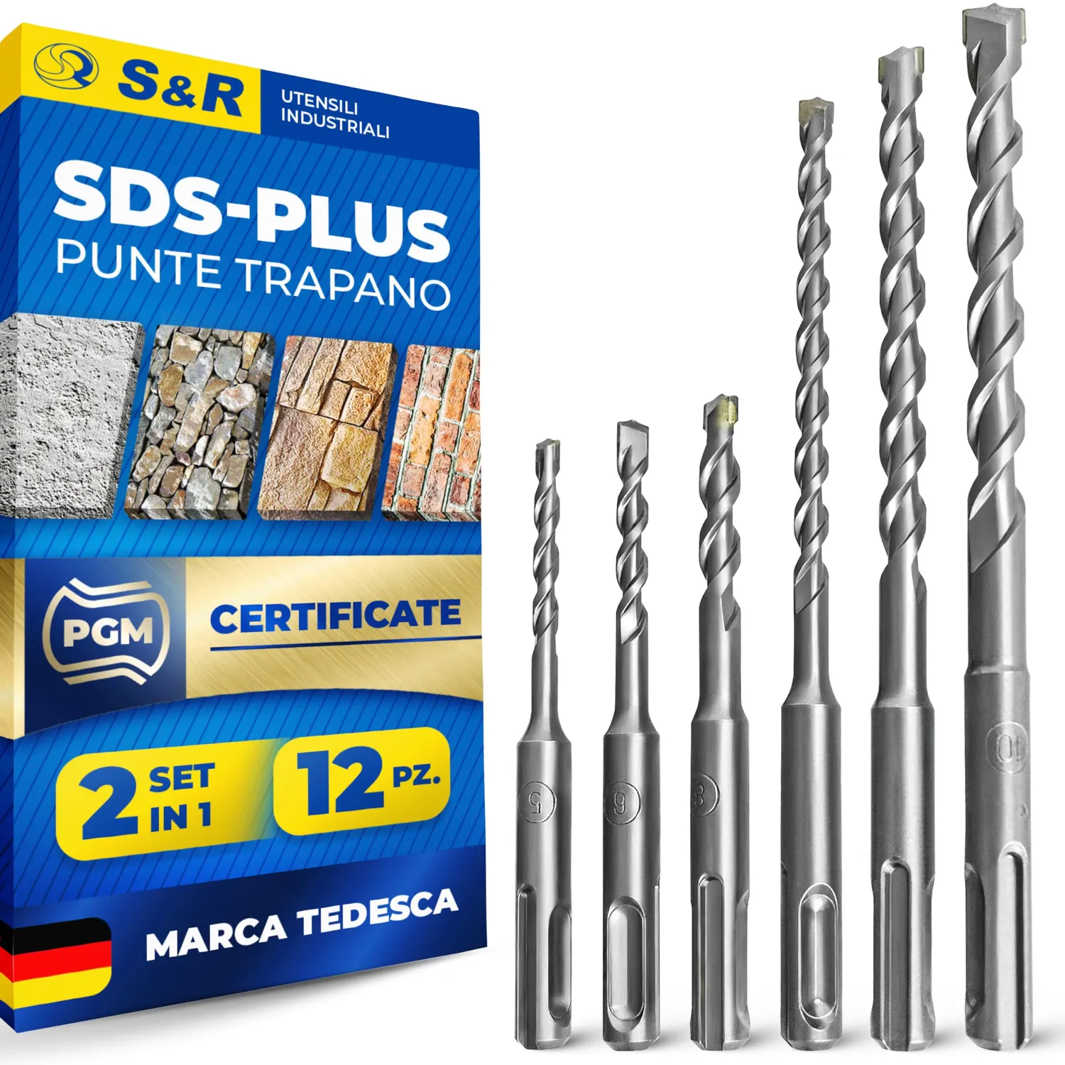 S&R punte trapano SDS-Plus 7 pz 4-12 mm muro cemento