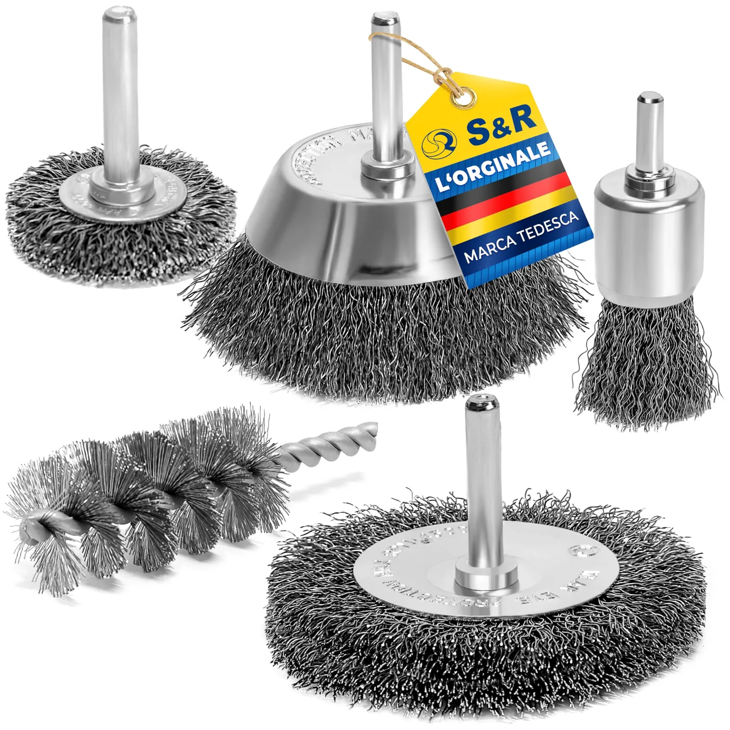 S&R set 7 spazzole metalliche 6 mm per trapano ottonate